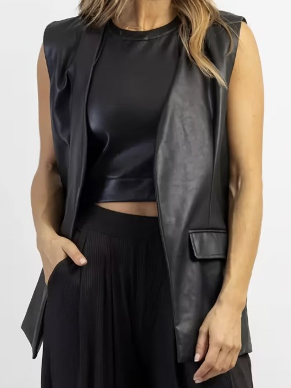 Size 4X Plus Size Women's Sleeveless Vest Jacket Solid Color Open Front Pockets